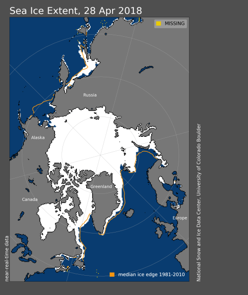 Sea ice 2018 April 28 NSIDC