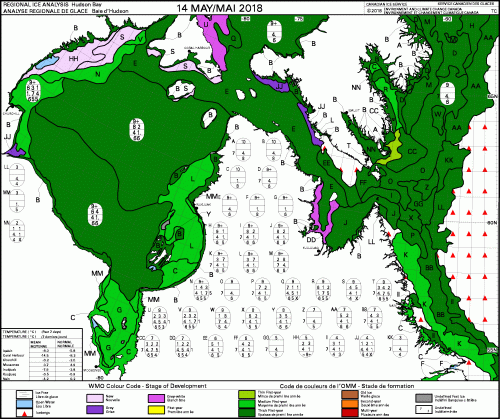Hudson Bay weekly stage of development 2018 May 14