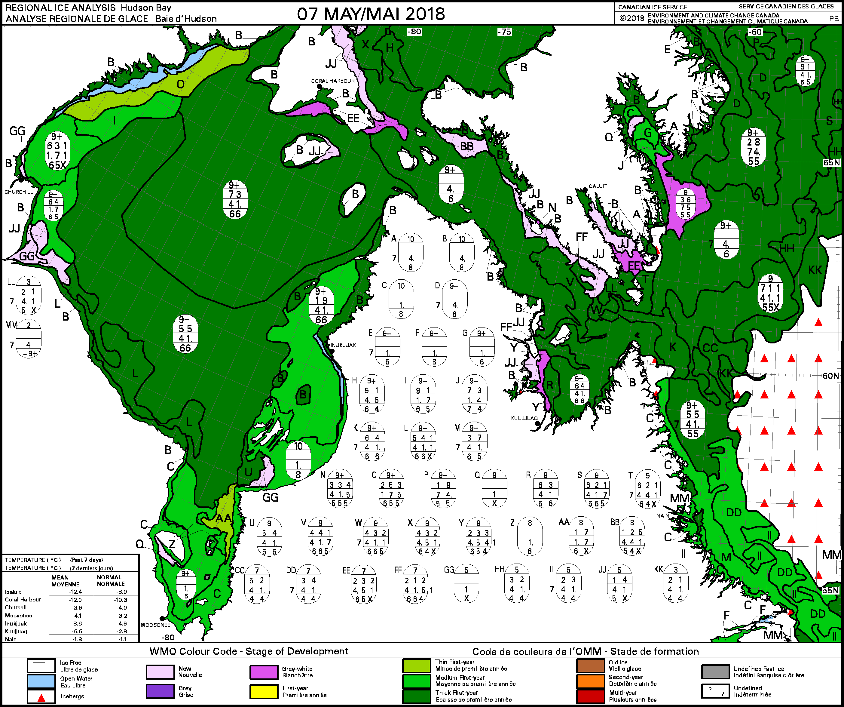 Hudson Bay weekly stage of development 2018 May 7