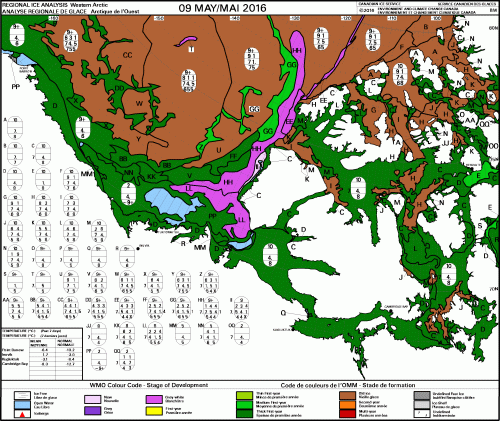 Western Arctic ice stage of development weekly at 9 May 2016