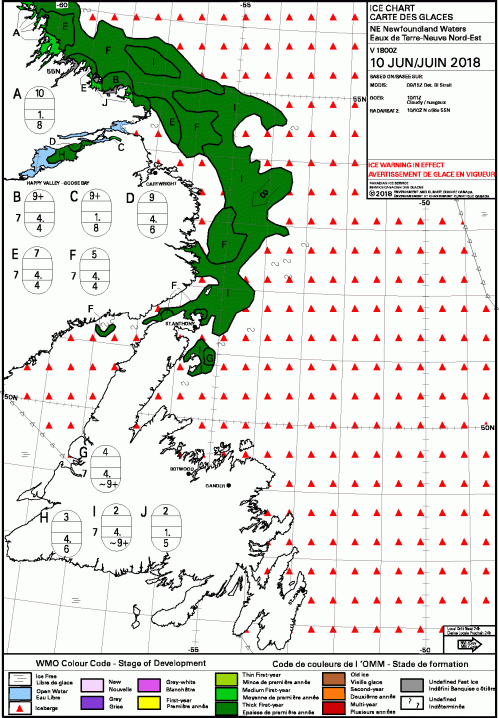 Hudson Bay North daily stage of development 2018 June 10 ice warning