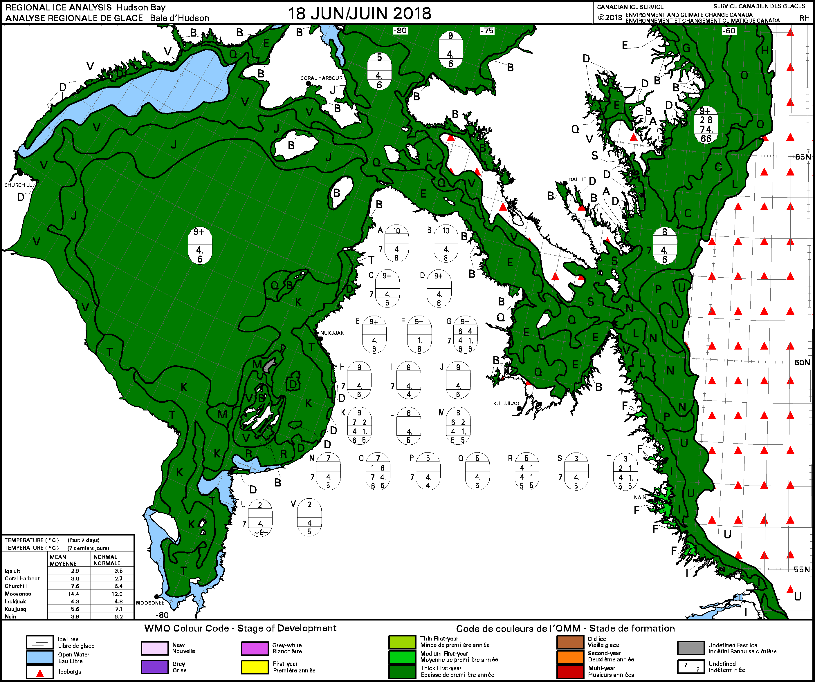 Hudson Bay weekly stage of development 2018 June 18
