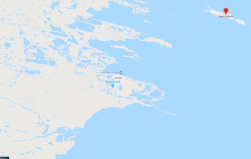 Arviat airport and Sentry Island locations south to the river_Google maps