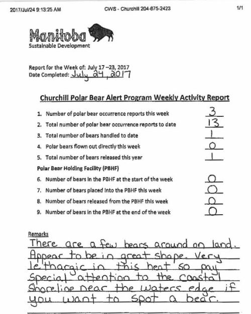 Churchill PB reports_week 2_ July 17-23_July 2017