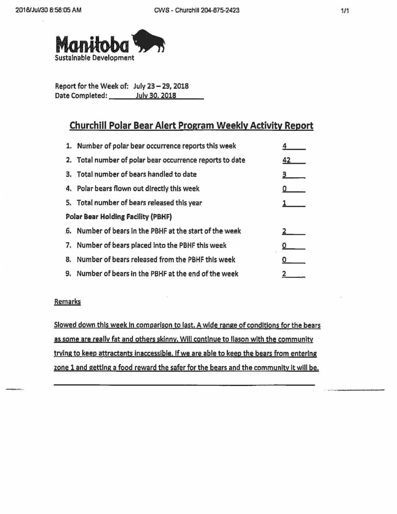 Churchill PB reports_week 3_ July 23-29_July 2018
