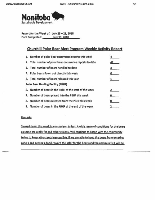 Churchill PB reports_week 3_ July 23-29_July 2018