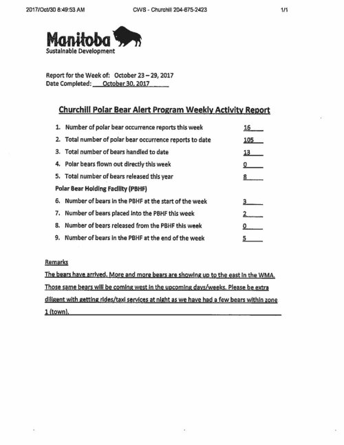 Churchill PB reports_week 16_23-29 Oct_2017_week 10 and 13 missing