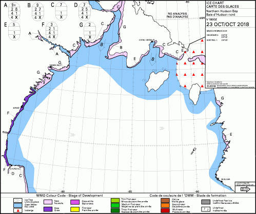Hudson Bay North daily stage of development 2018 Oct 23 new ice