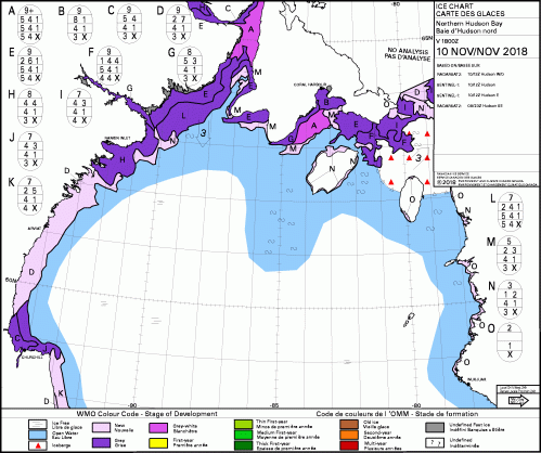 Hudson Bay NW daily stage of development 2018 Nov 10