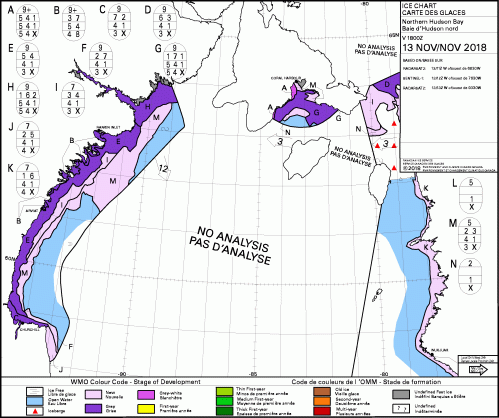 Hudson Bay NW daily stage of development 2018 Nov 13
