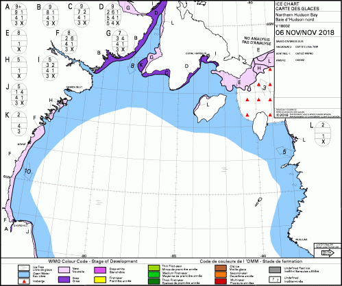 Hudson Bay NW daily stage of development 2018 Nov 6