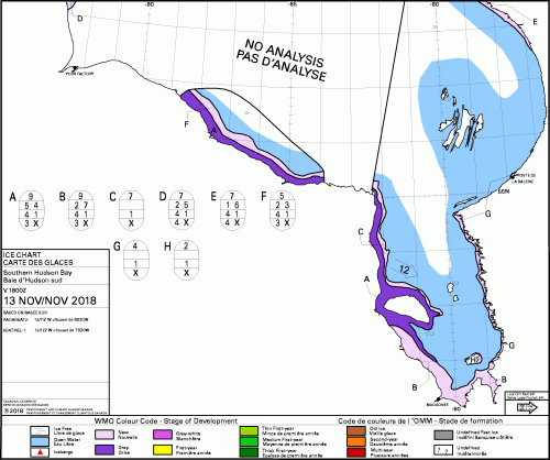 Hudson Bay South daily stage of development 2018 Nov 13