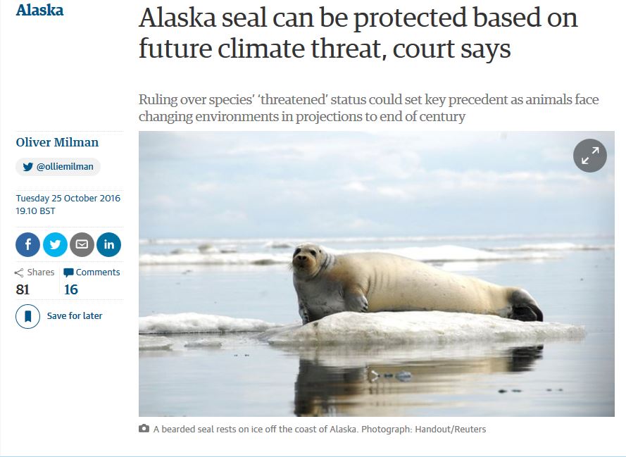 Bearded Seal_25 Oct 2016_9th Circ. Backs Climate Predictions_The Guardian headline