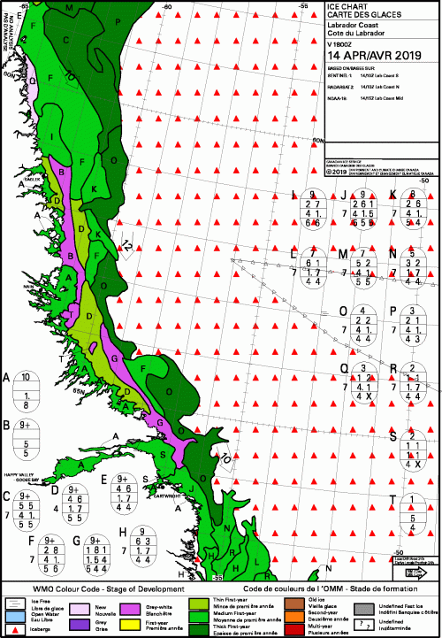 Labrador coast daily stage of development 2019 April 14