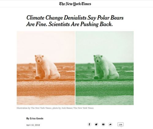 New York Times_10 April 2018_Headline Climate Change Denialists Say Polar Bears Are Fine