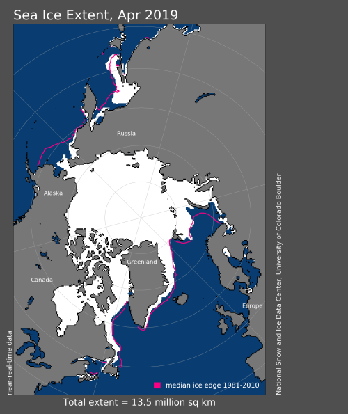 Sea ice extent 2019 April average_NSIDC