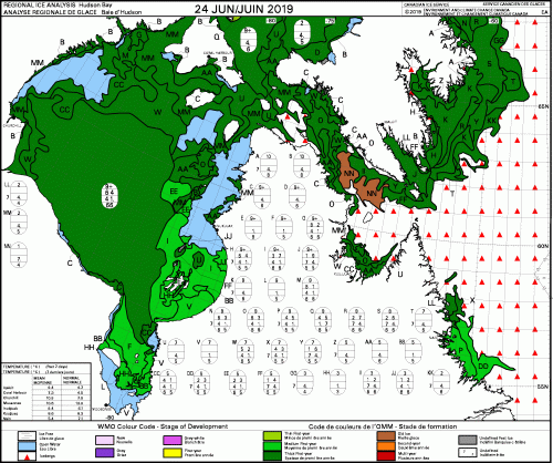 Hudson Bay weekly stage of development 2019 June 24