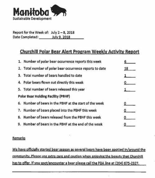 Churchill PB reports_week 0_ July 2-8 2018