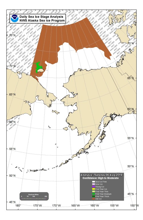 Bering Chukchi sea ice stage of Development NOAA NWS_6 Aug 2019 with legend