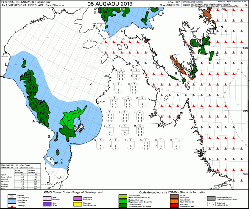 Hudson Bay weekly stage of development 2019 Aug 5