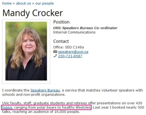 Mandy Crocker MARKED speakers bureau still offering polar bear lectures_captured 25 Aug 2019