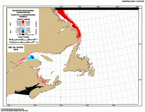 East Coast weekly departure from normal 2019 Dec 30