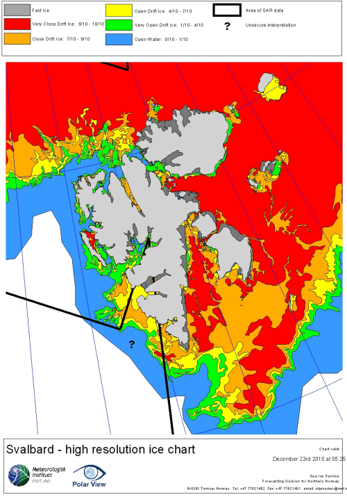 Svalbard ice extent 2010 Dec 23_NIS archive