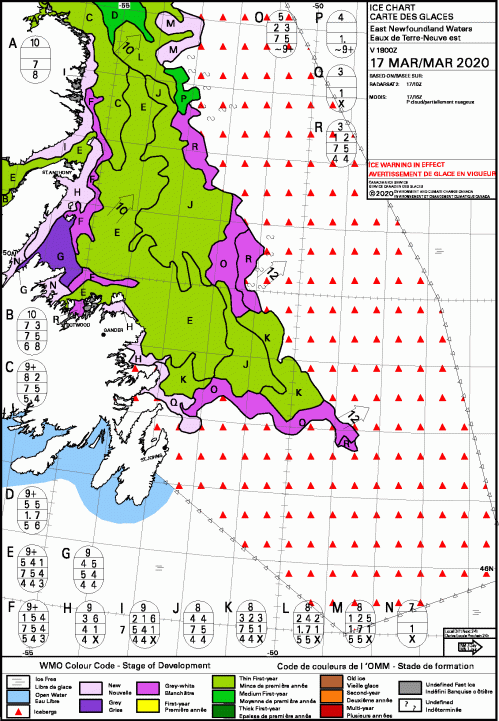 Newfoundland East daily stage of development 2020 March 17
