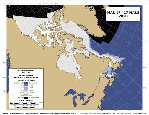 Sea ice Canada 2020 March 17