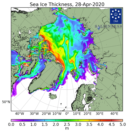 Sea ice thickness_DMI_2020_04_28_lg