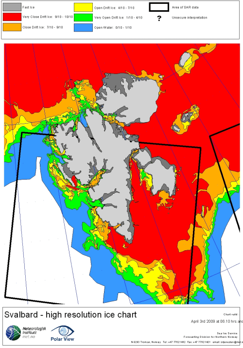 Svalbard ice extent 2009 April 3_NIS archive