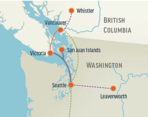 Victoria to Seattle by Clipper map