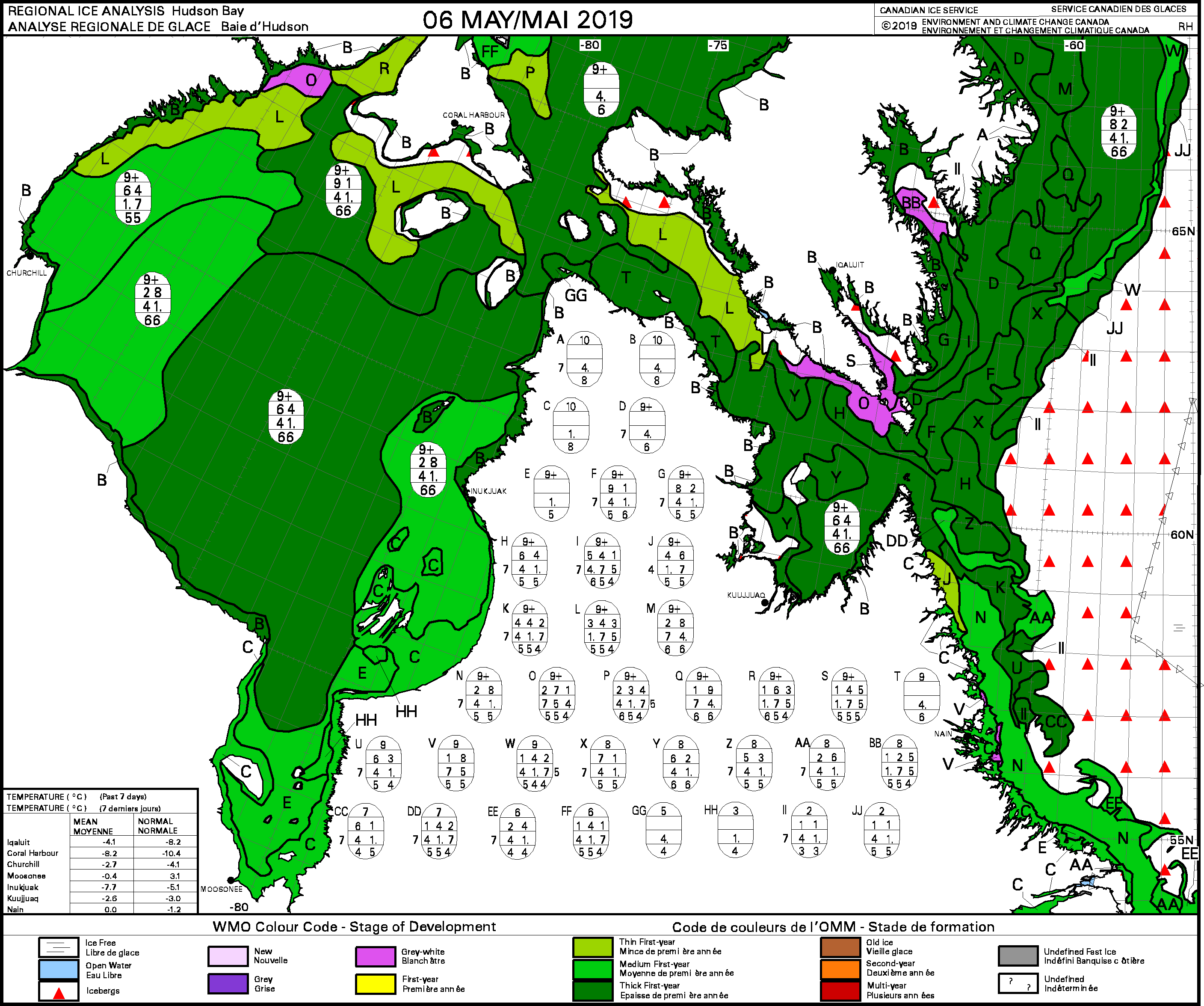 Hudson Bay weekly stage of development 2019 May 6