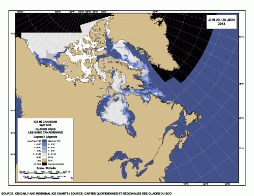Sea ice extent Canada 2014 June 29 CIS