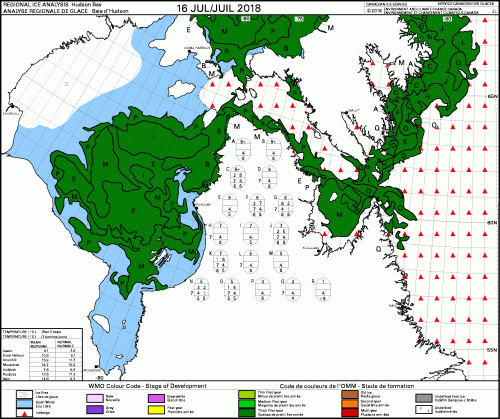 Hudson Bay weekly stage of development 2018 July 16